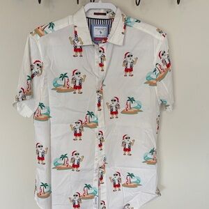 Denim & Flower White Shirt with Santa and Palm Print